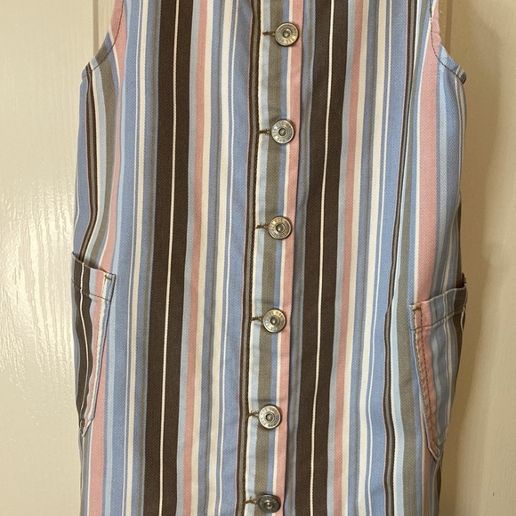 BDG Gray Pastel Striped Button Front Overall Sleeveless Skirtall Casual Dress XS - Picture 6 of 13